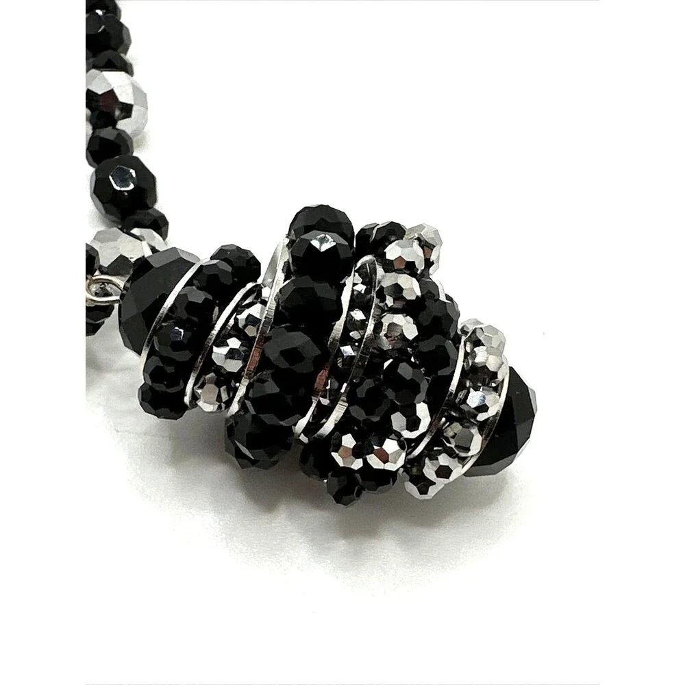 Crystal Bead Cluster Pendant Necklace Black Silver Tone Statement Jewelry 20-22